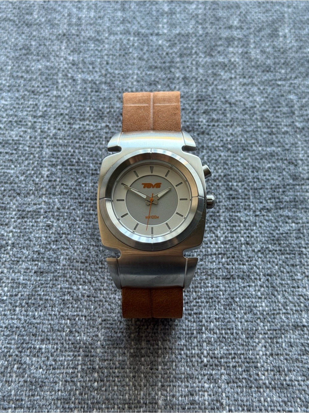 TEVA Stainless Steel Brown Leather Strap Watch